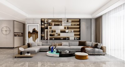 现代客厅3D模型下载